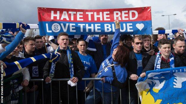Cardiff City fans protesting before the Premier League match against Liverpool in 2013-14