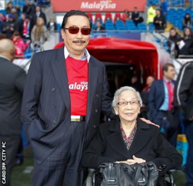 Cardiff City owner Vincent Tan and his mother Madam Low Siew Beng