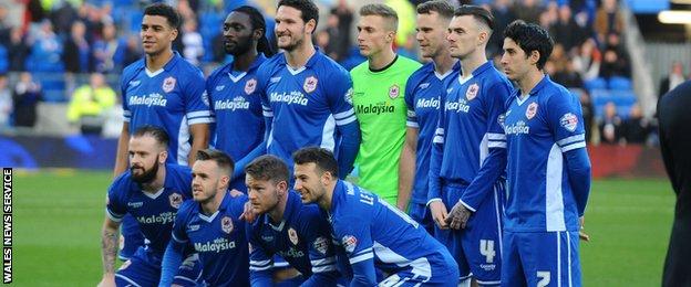 Cardiff line up in the their traditional blue strip