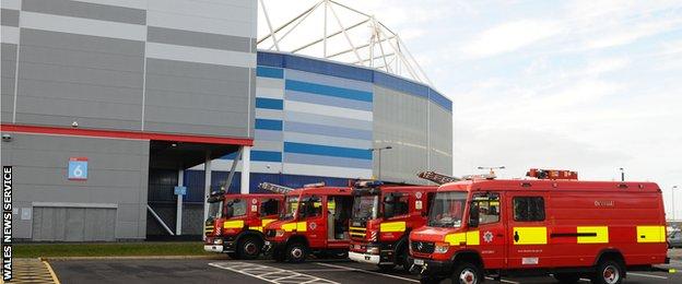 Fire engines were needed at the Cardiff City Stadium