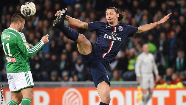 Paris St-Germain striker Zlatan Ibrahimovic in action against St Etienne