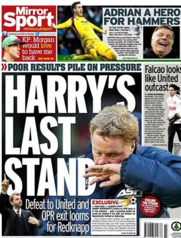 Wednesday's Daily Mirror back page