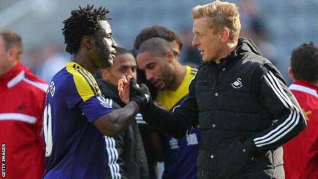 Wilfried Bony scored nine goals while playing for Garry Monk's Swansea side this season