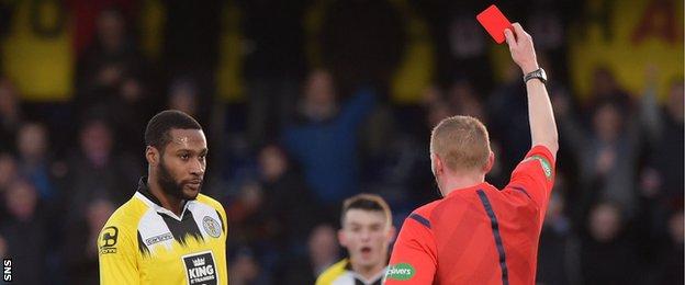Yoann Arquin is sent off by referee Brian Colvin