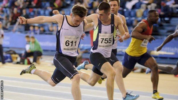 Cameron Tindle wins the 60m at the National Open