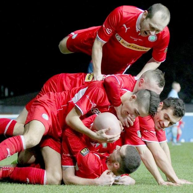 Cliftonville celebrate after Martin Donnelly's 80th-minute strike which proved to be the winner