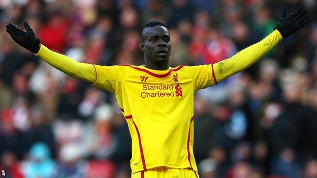 Liverpool striker Mario Balotelli appeals for a decision