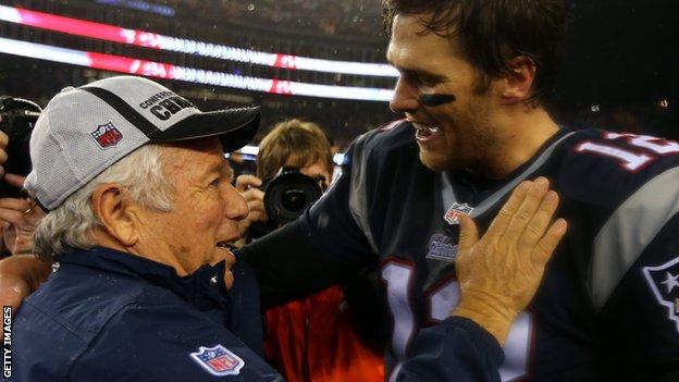 New England Patriots owner Robert Kraft (left) and quarterback Tom Brady