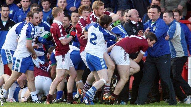 Tempers fray during the Derry club final between Ballinderry and Slaughtneil