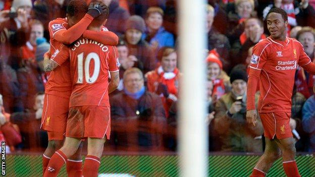 Liverpool players celebrate goal