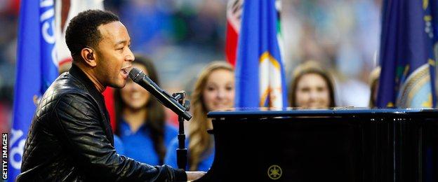 John Legend performed before kick-off in the Super Bowl