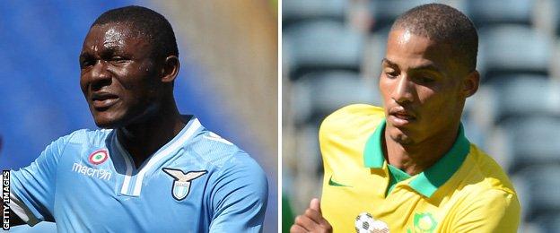 Joseph Minala and South Africa defender Rivaldo Coetzee