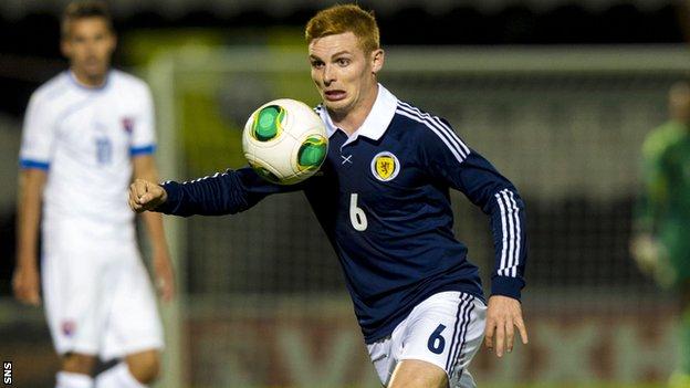 Fraser Fyvie playing for Scotland Under-21s