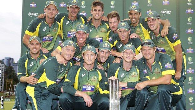 Australia with the tri-series trophy