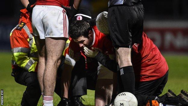 Sean Cavanagh gets treatment during Tyrone's defeat by Monaghan