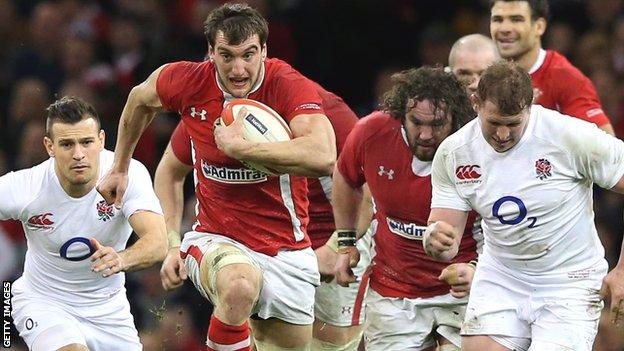 Wales captain Sam Warburton charges away with the ball during the record win over England in 2013