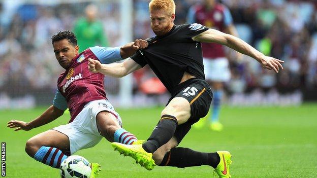Hull City defender Paul McShane in action against Aston Villa