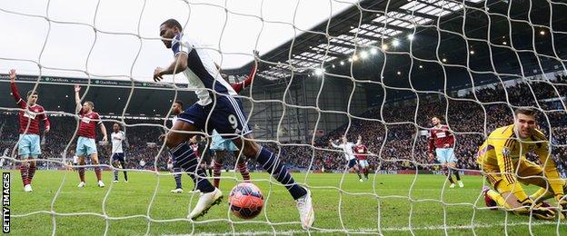Brown Ideye scores for West Bromwich Albion against West Ham