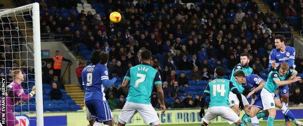 Sean Morrisson heads in Cardiff's goal