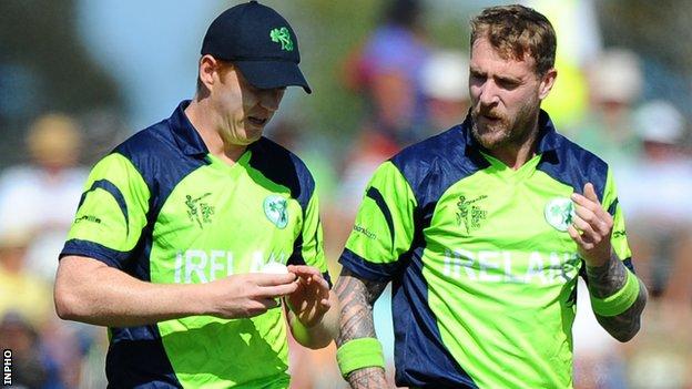 Kevin O'Brien and John Mooney during Ireland's win over the West Indies last Monday