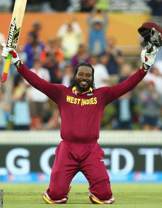Gayle celebrates his double hundred