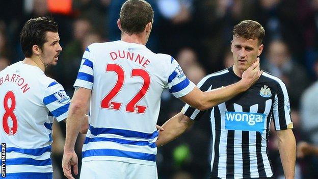 Ryan Taylor is consoled by Richard Dunne and Joey Barton
