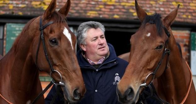 Paul Nicholls with his two Gold Cup contenders - Silviniaco Conti and Sam Winner