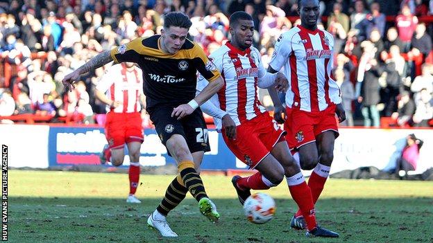 Newport's Miles Storey in action against Stevenage