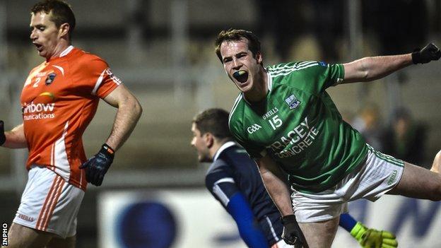 Ruairi Corrigan celebrates after his brilliant goal against Armagh