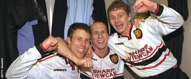 Ronny Johnsen, Jaap Stam and Ole Gunnar Solskjaer