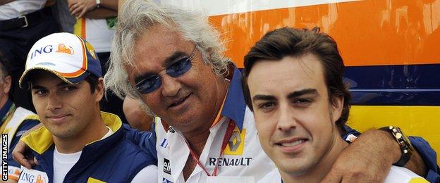 Flavio Briatore with Fernando Alonso and Brazilian Nelsinho Picquet