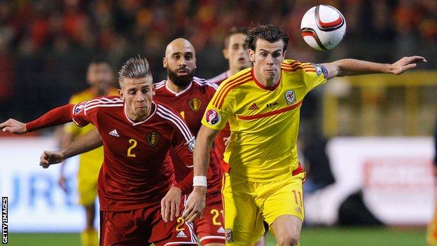 Gareth Bale in action for Wales against Belgium