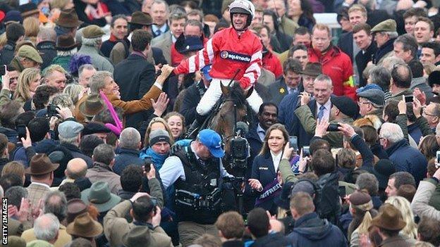 Coneygree and jockey Nico de Boinville after Cheltenham Gold Cup win