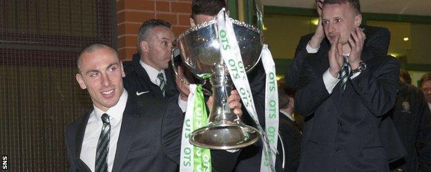 Celtic captain Scott Brown with the Scottish League Cup trophy