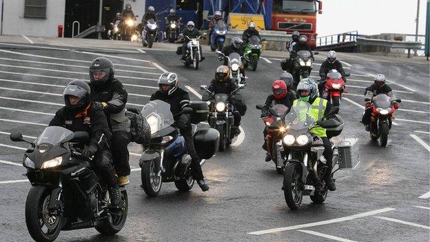 Bikers arriving from Scotland for the North West 200 international road races