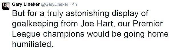 Gary Lineker praises Hart