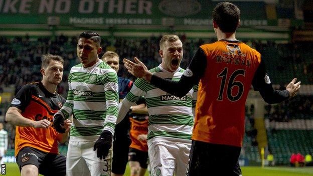 Ryan McGowan was red carded for a foul on Celtic's Liam Henderson.