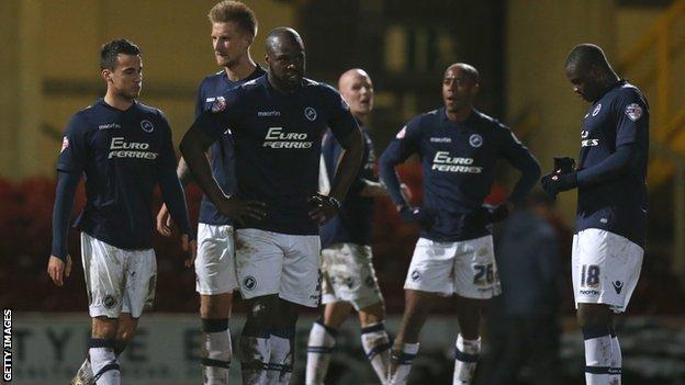Millwall players after their FA Cup third-round defeat at Bradford