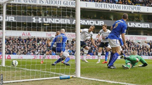 Tottenham striker Harry Kane slots in the opener for his side against Leicester