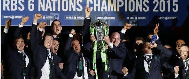 Ireland skipper Paul O'Connell finally holds aloft the Six Nations trophy at Murrayfield