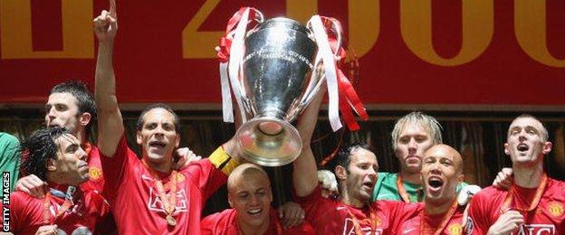 Rio Ferdinand (third left) captained Manchester United to the 2008 Champions League title
