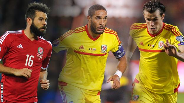 Joe Ledley, Ashley Williams, Gareth Bale of Wales