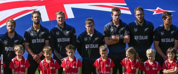 New Zealand line up for their national anthem