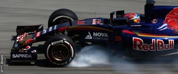 Max Verstappen of Toro Rosso locks up during practice