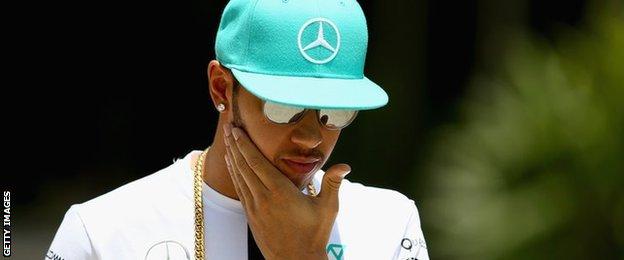 Lewis Hamilton looks pensive pre third practice of the Malaysian grand prix