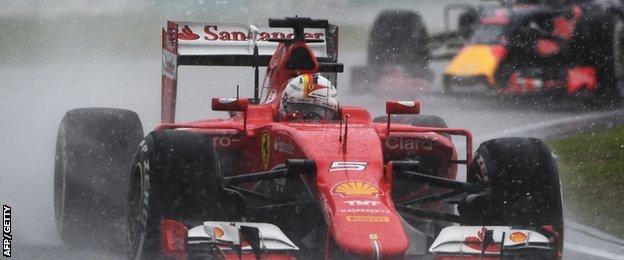 Sebastian Vettel driving in the rain