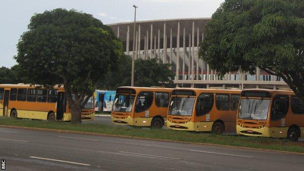 The Mane Garrincha is Brasilia is being used as a bus depot