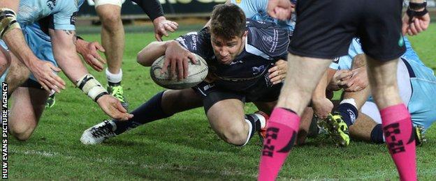 Rhys Webb scores a try for Ospreys