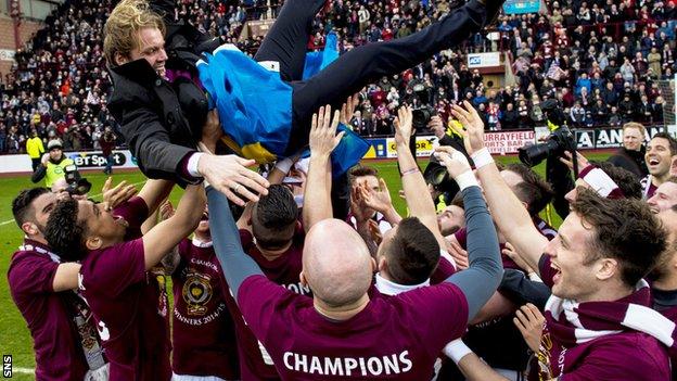 Robbie Neilson celebrated winning the title with his players at Tynecaslte