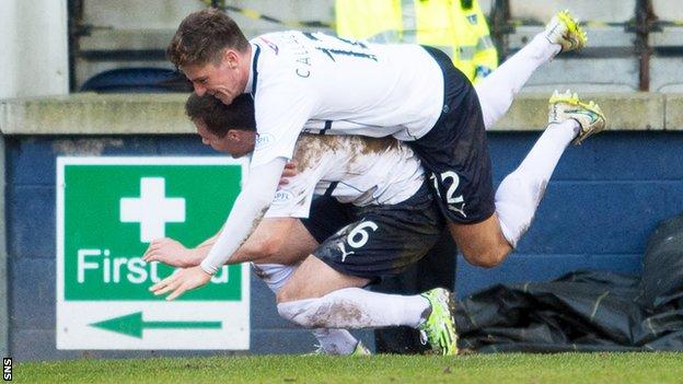 Lewis Vaughan (bottom) scored to give Raith Rovers victory over Hibs